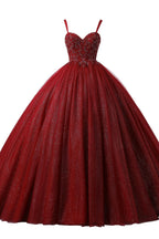 Burgundy Sweetheart Lace-Up Criss Cross Straps Ball Gown Evening Dress