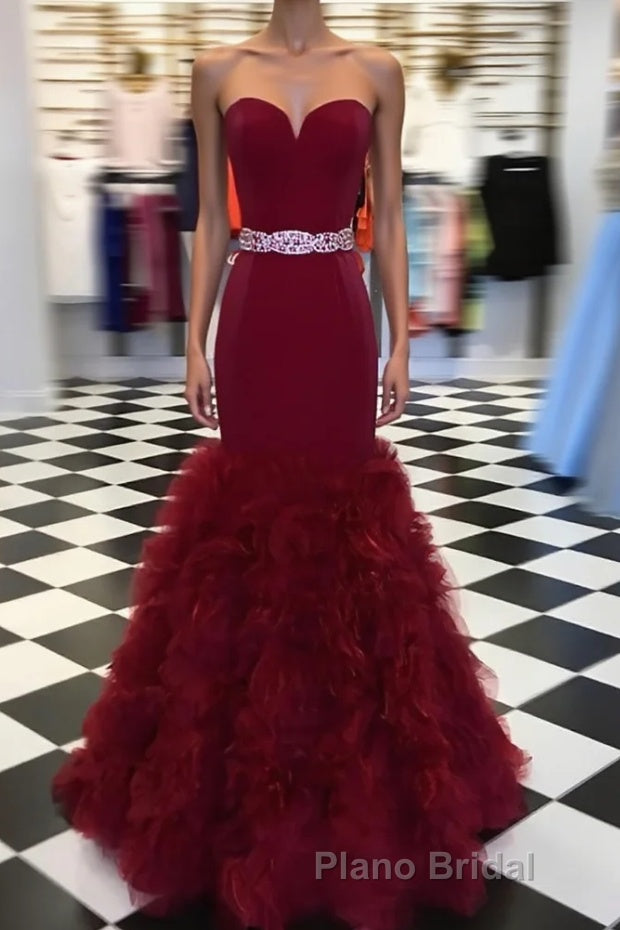 Burgundy sweetheart mermaid long Formal Prom dress, burgundy evening dress