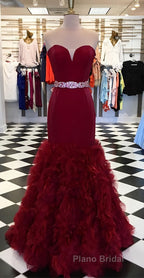Burgundy sweetheart mermaid long Formal Prom dress, burgundy evening dress