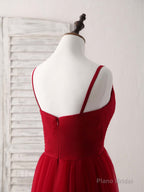 Burgundy Sweetheart Neck Tulle High Low Prom Dress, Burgundy Formal Dress