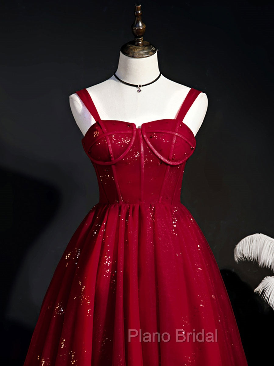 Burgundy Sweetheart Neck Tulle Sequin Short Formal Prom Dresses, Puffy Cute Homecoming  Dresses