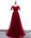 Burgundy Sweetheart Tulle Lace Long Prom Dress Burgundy Formal Dress