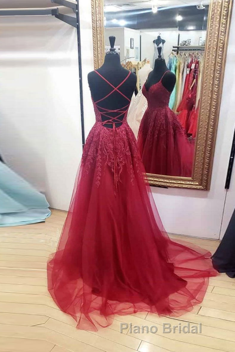 Burgundy sweetheart tulle lace long Formal Prom dress formal dress Secondary image