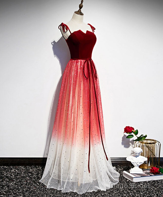 Burgundy Sweetheart Tulle Long Prom Dress Tulle Formal Dress Main image