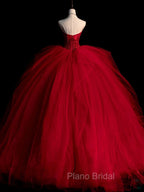 Burgundy Tulle Beads Long Formal Prom Dresses, Burgundy Tulle Formal Party Dresses