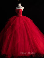 Burgundy Tulle Beads Long Formal Prom Dresses, Burgundy Tulle Formal Party Dresses