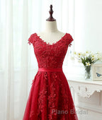 Burgundy tulle lace applique long Formal Prom dress, burgundy evening dress