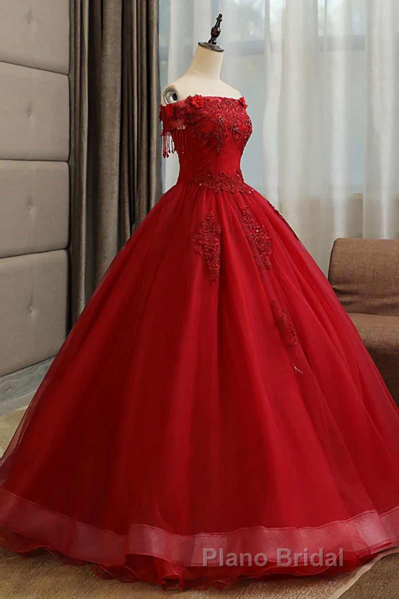 Burgundy tulle lace long Formal Prom dress burgundy tulle formal dress