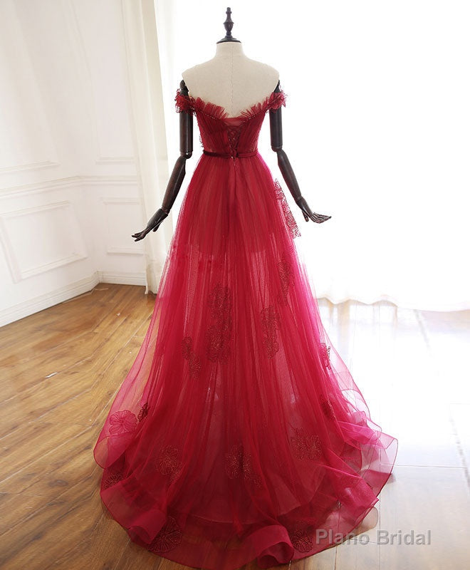 Burgundy Tulle Lace Long Prom Dress Burgundy Tulle Lace Evening Dress Secondary image