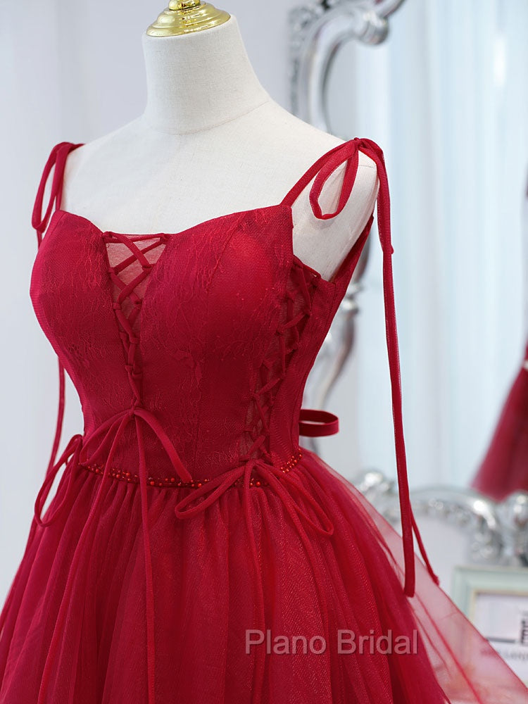Burgundy Tulle Lace Short Formal Prom Dresses, Burgundy Homecoming Dresses