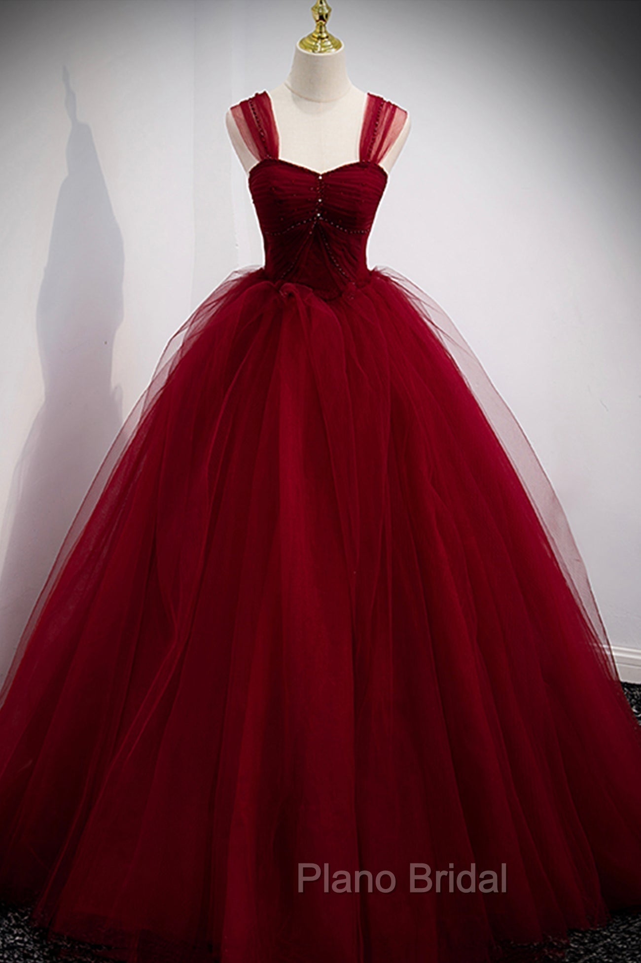 Burgundy Tulle Long A-Line Evening Dresses, Off the Shoulder Formal Party Dresses