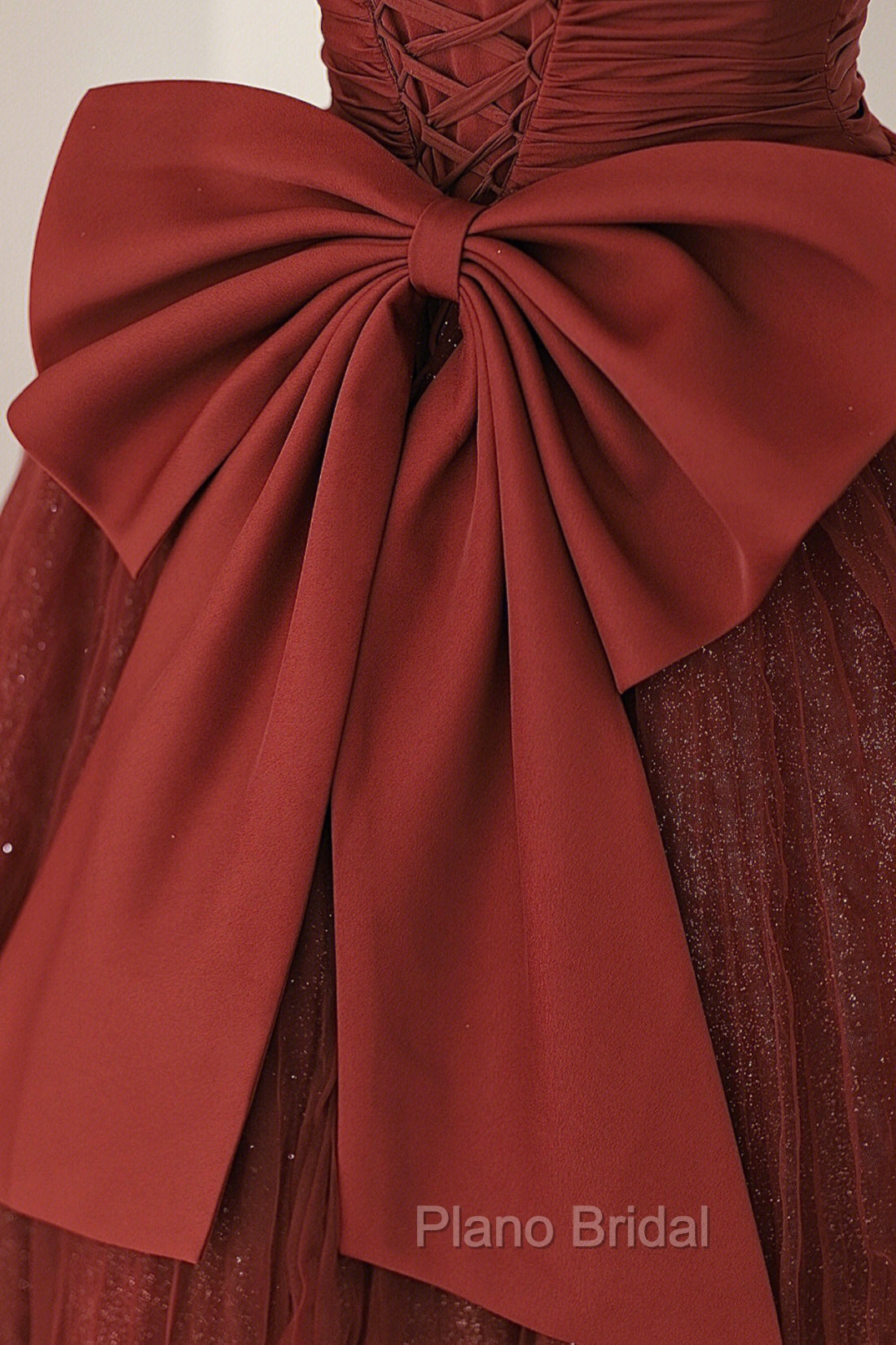 Burgundy Tulle Long A-Line Formal Prom Dresses, Cute Short Sleeve Evening Dresses