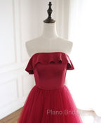 Burgundy Tulle Long Formal Prom Dresses, A line Burgundy Formal Party Dresses