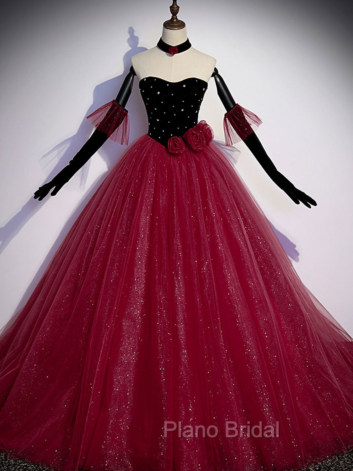 Burgundy Tulle Long Formal Prom Dresses A line Burgundy Graduation Dresses Secondary image