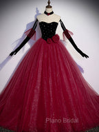 Burgundy Tulle Long Formal Prom Dresses A line Burgundy Graduation Dresses