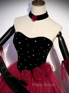 Burgundy Tulle Long Formal Prom Dresses A line Burgundy Graduation Dresses