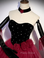 Burgundy Tulle Long Formal Prom Dresses A line Burgundy Graduation Dresses