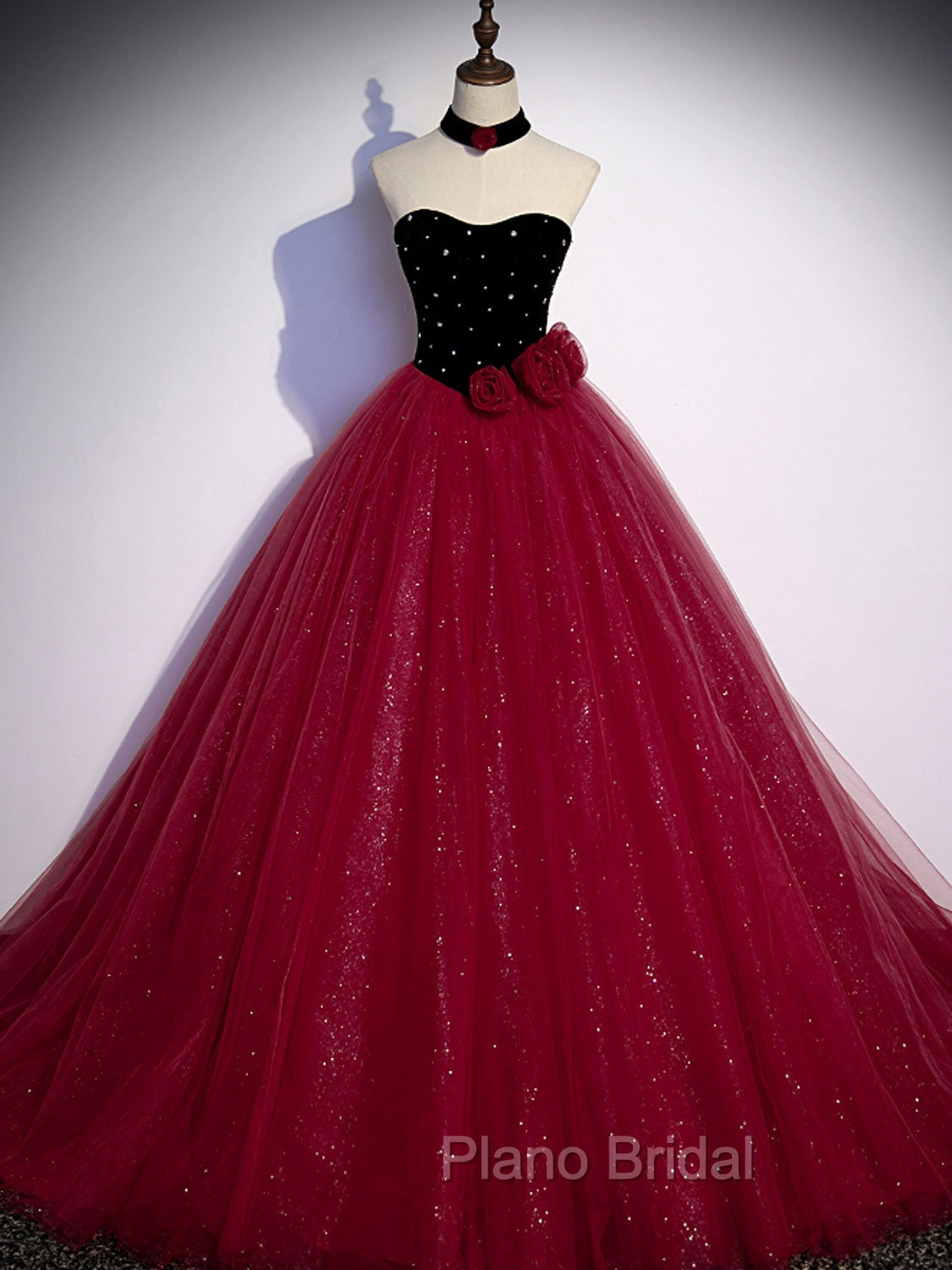 Burgundy Tulle Long Formal Prom Dresses A line Burgundy Graduation Dresses Main image
