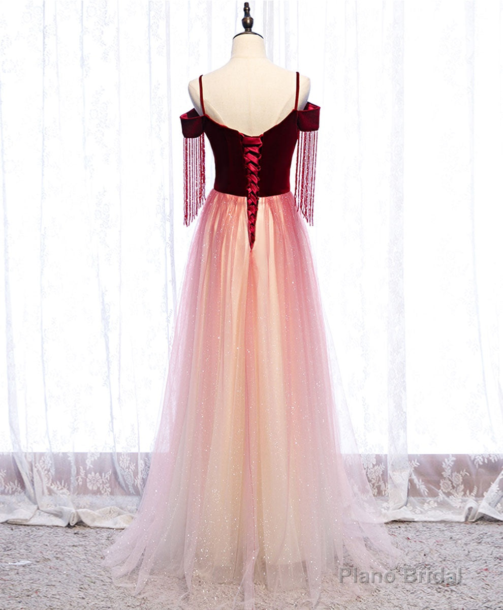 Burgundy Tulle Long Prom Dress Burgundy Tulle Formal Dress Secondary image