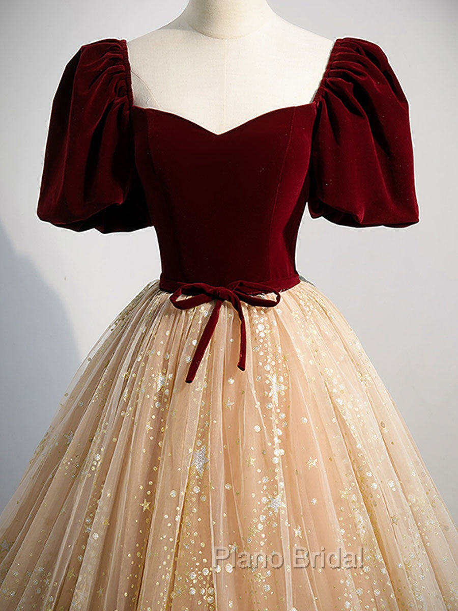 Burgundy Tulle Long Formal Prom Dresses, Burgundy Tulle Formal Dresses