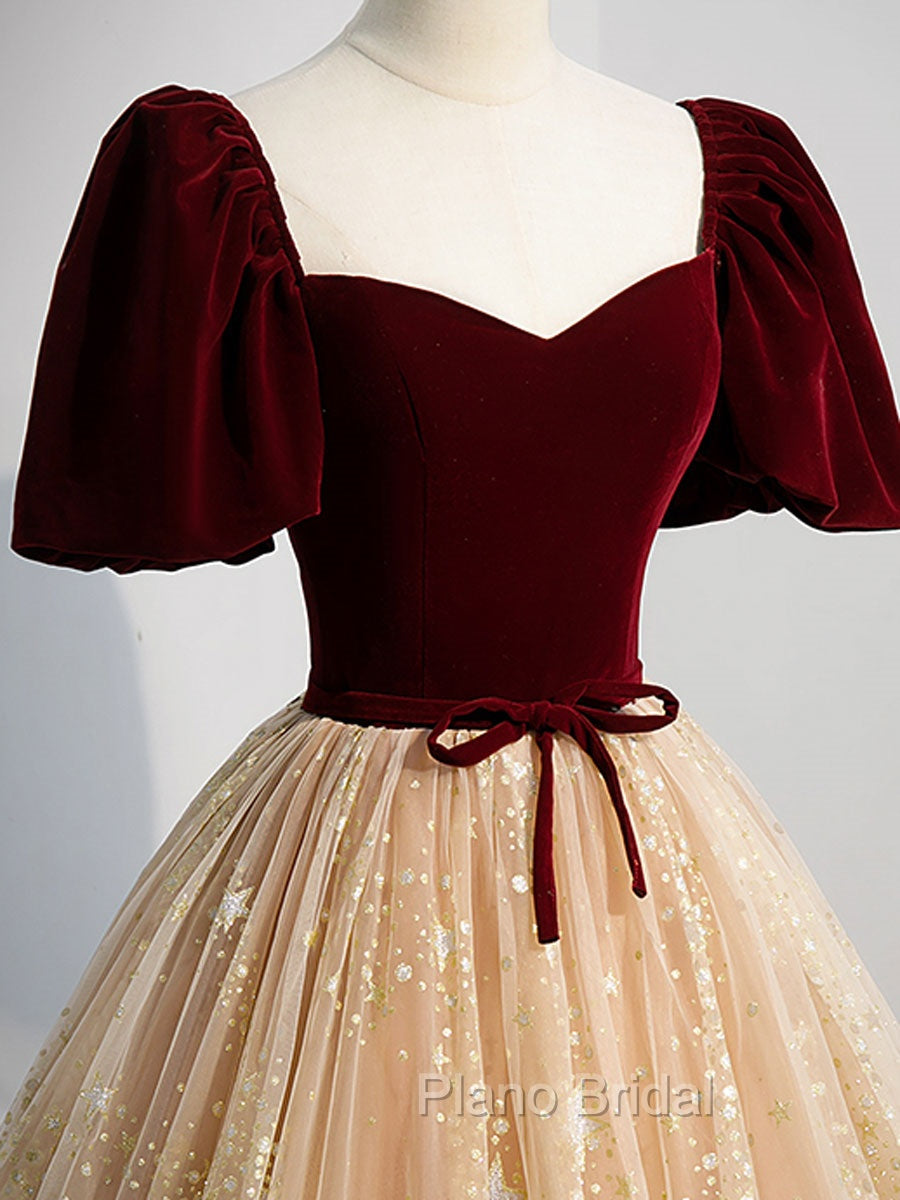 Burgundy Tulle Long Formal Prom Dresses, Burgundy Tulle Formal Dresses