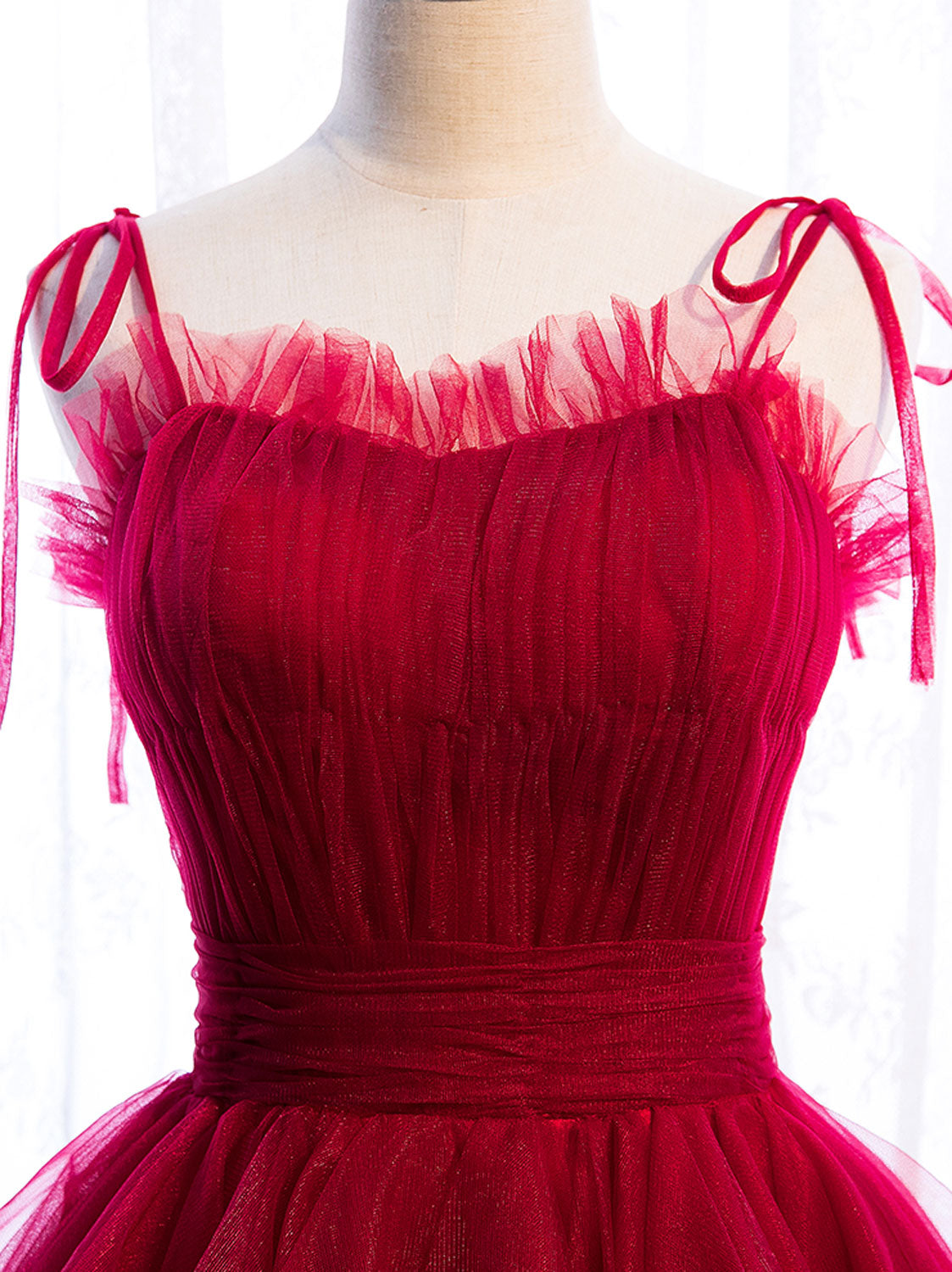 Burgundy Tulle Long Formal Prom Dresses, Burgundy Formal Graduation Dresses