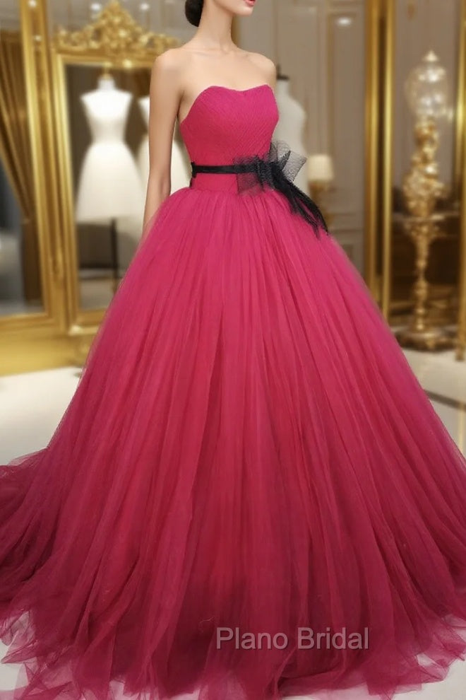 Burgundy Tulle Long Formal Prom Gown, Burgundy Tulle Sweet 16 Dresses Secondary image