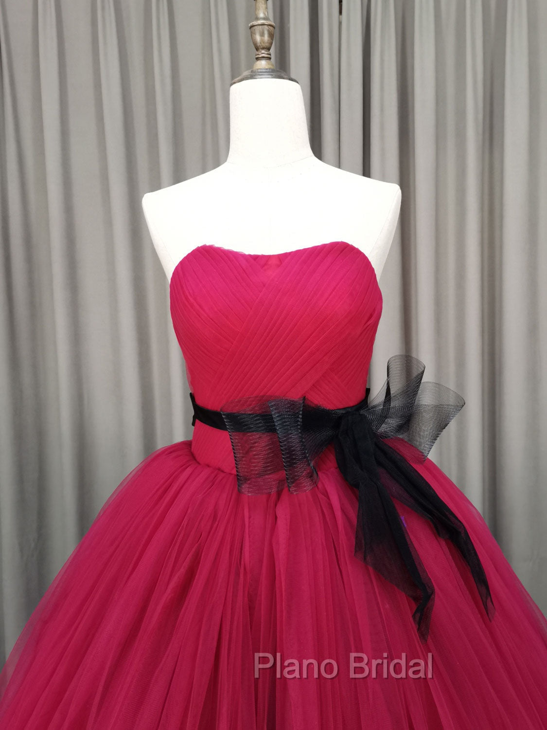 Burgundy Tulle Long Formal Prom Gown, Burgundy Tulle Sweet 16 Dresses