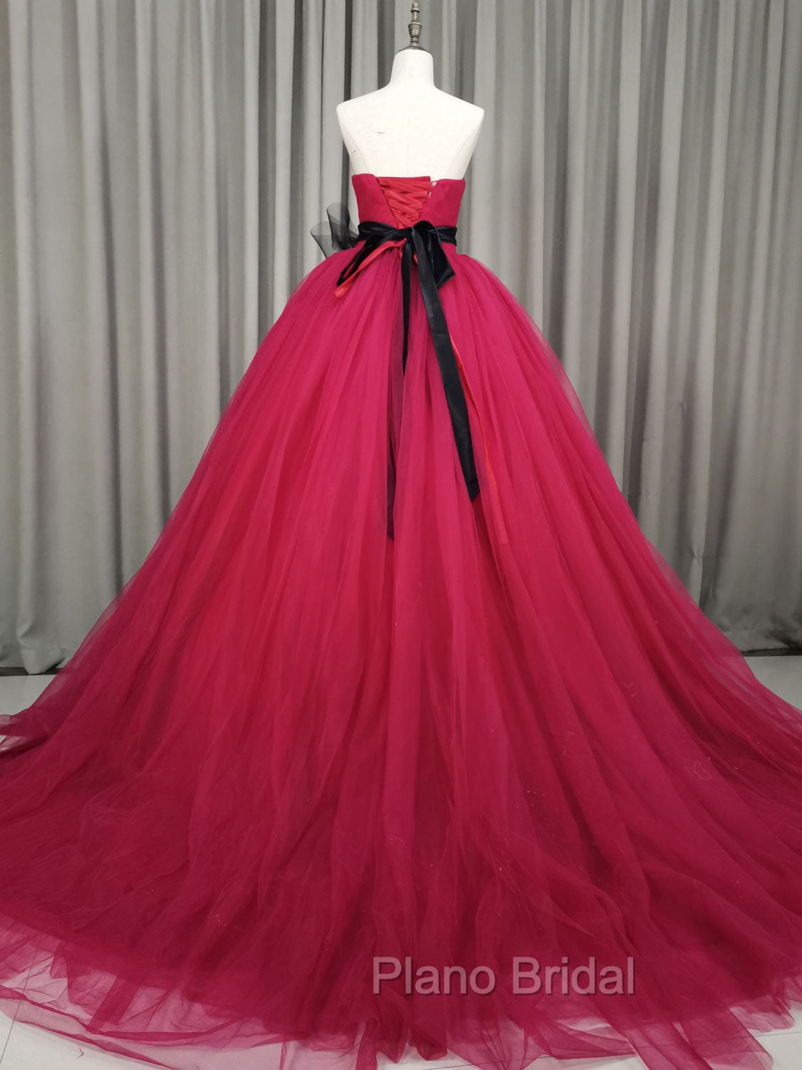 Burgundy Tulle Long Formal Prom Gown, Burgundy Tulle Sweet 16 Dresses