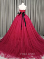Burgundy Tulle Long Formal Prom Gown, Burgundy Tulle Sweet 16 Dresses