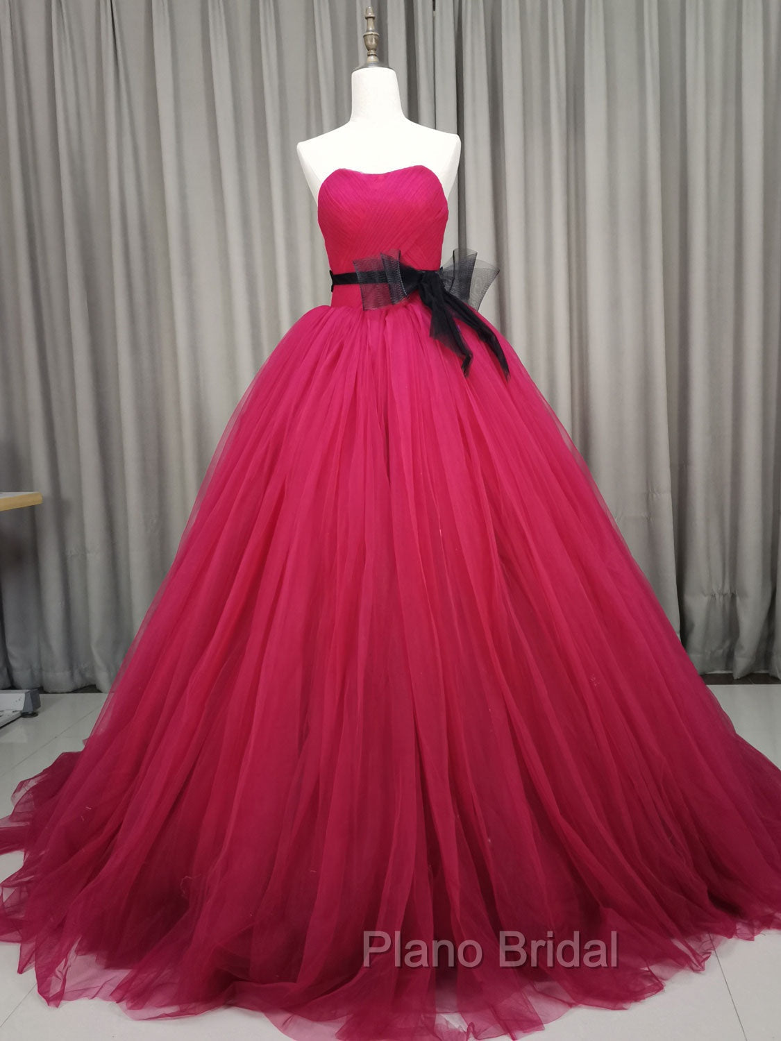 Burgundy Tulle Long Formal Prom Gown, Burgundy Tulle Sweet 16 Dresses Main image