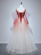 Burgundy Tulle Off Shoulder Beads Long Formal Prom Dresses, Burgundy Evening Dresses