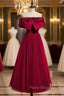 Burgundy Tulle Off the Shoulder Formal Prom Dresses