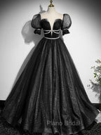 Burgundy Tulle Sequin Long Formal Prom Dresses, Burgundy Formal Evening Dresses