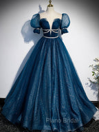Burgundy Tulle Sequin Long Formal Prom Dresses, Burgundy Formal Evening Dresses