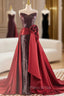 Burgundy Tulle Sequins Strapless Formal Prom Dresses