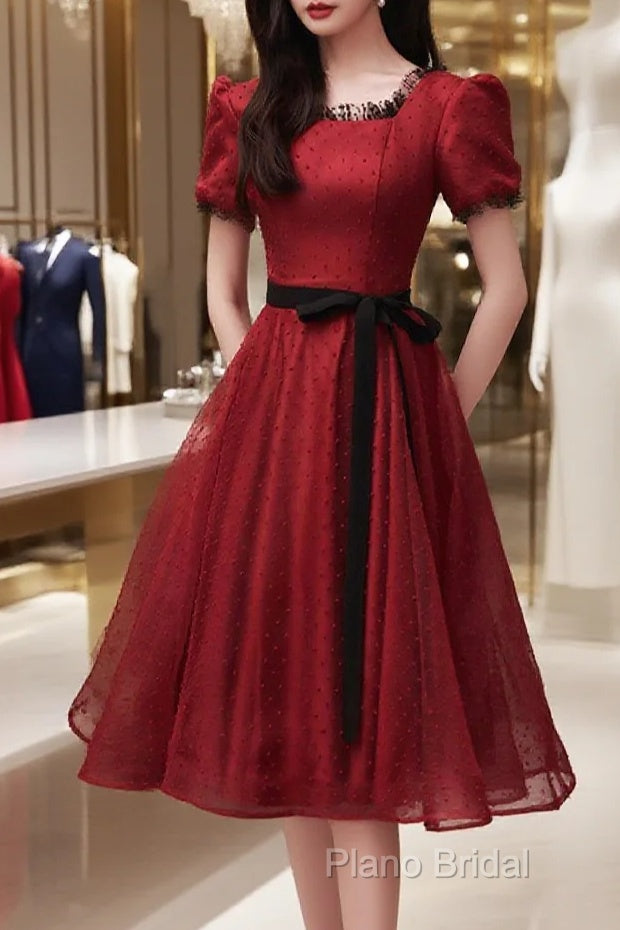 Burgundy Tulle Short A Line Dresses Homecoming Dresses Main image