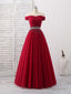 Burgundy Tulle Sweetheart Neck Long Prom Dress, Burgundy Evening Dress