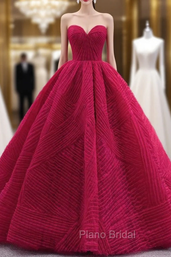 Burgundy Tulle Sweetheart Pleats Hand Work Formal Prom Dresses Main image