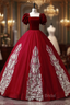 Burgundy Tulle Velvet Short Sleeve Quinceanera Dresses