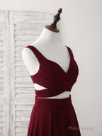Burgundy Two Pieces Chiffon Long Prom Dress, Evening Dress