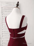 Burgundy Two Pieces Chiffon Long Prom Dress, Evening Dress