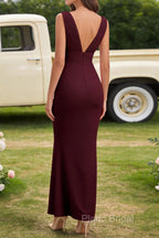 Burgundy V Neck Chiffon Prom Dresses Long Bridesmaid Dress With Pleated Split