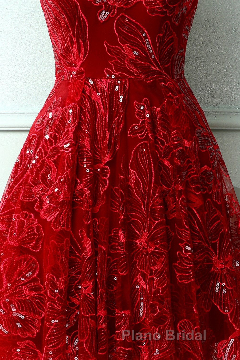 Burgundy v neck lace high low Formal Prom dress lace formal dress