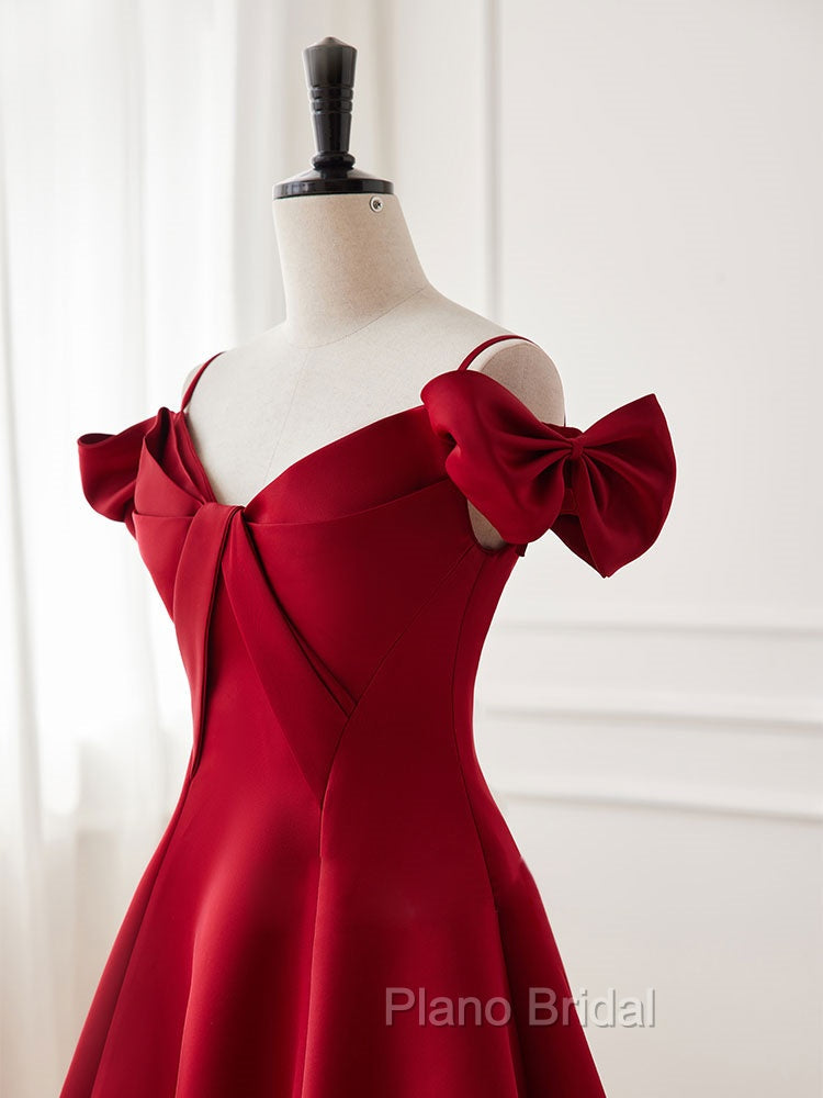 Burgundy  V Neck Satin Short Formal Prom Dresses, Burgundy Homecoming Dresses