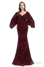 V-Neck Sequins Mermaid Prom Dresses with Sleeves
