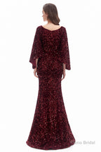 V-Neck Sequins Mermaid Prom Dresses with Sleeves