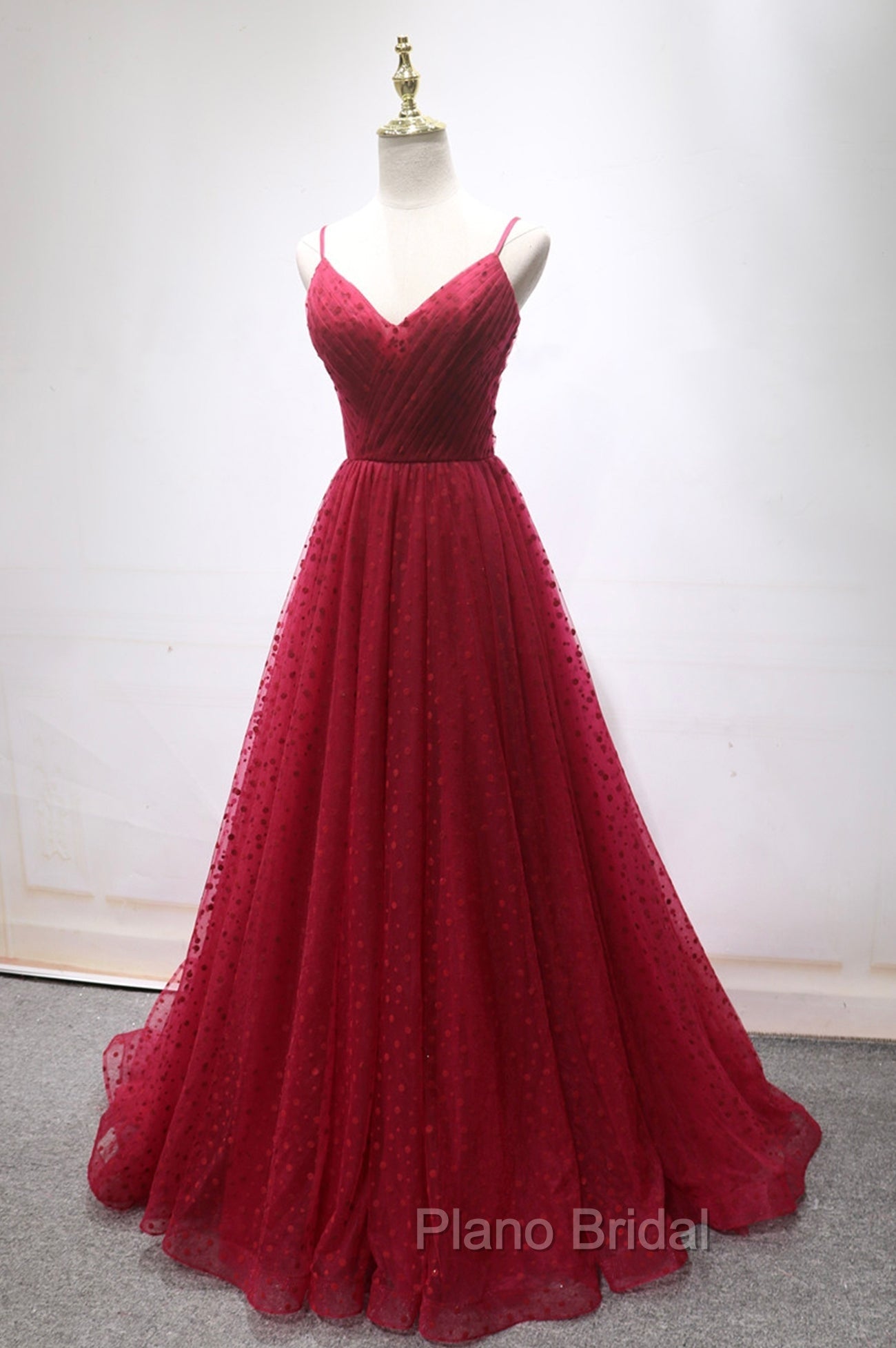 Burgundy V-Neck Tulle Long Formal Prom Dresses, A-Line Backless Evening Party Dresses Secondary image