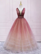 Burgundy V Neck Tulle Long Formal Prom Dresses Burgundy Long Evening Dresses