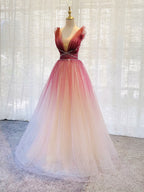 Burgundy V Neck Tulle Sequin Long Formal Prom Dresses Burgundy Formal Dresses